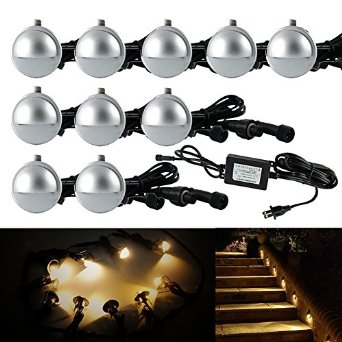 Pack of 10 Low Voltage LED Deck Light Kit Waterproof Outdoor Step Stairs Garden Yard Patio Landscape Decor Lights Warm White Lamp