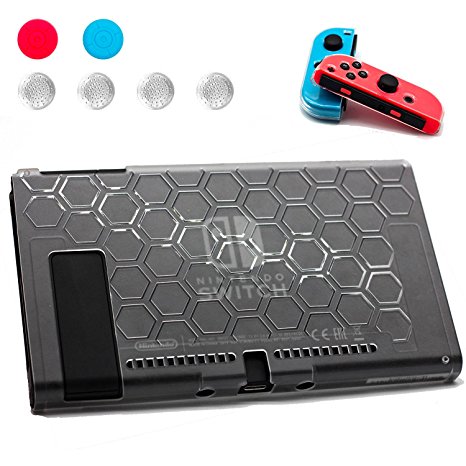 Case for Nintendo Switch, BRHE New Design [9 in 1] Protection Kit Premium Crystal Clear Cover Case Shell Dock Friendly for Nintendo Switch Joy-Con Controller Accessories with 6 Thumb Grips Caps
