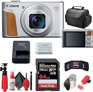 Canon PowerShot SX740 HS Digital Camera (Silver) (2956C001)   64GB Memory Card   Card Reader   Deluxe Soft Bag   Flex Tripod   Hand Strap   Memory Wallet   Cleaning Kit (Renewed)