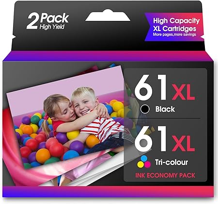 61 61xl 61 XL Ink Cartridge Black and Colour Replacement for Encre HP 61 HP Ink 61 61 XL 61xl Envy 4500 530 Ink Cartridges (1 Black,1 Tri-Color, 2 Pack) (2)