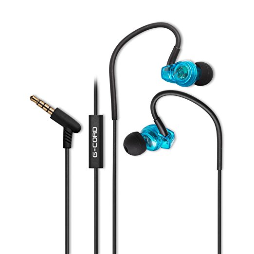 G-CORD (TM) Premium Stereo Sound Wired Headphones for Android iOS and Windows Devices (Black in Blue)