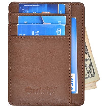 RFID Slim Wallet Leather Front Pocket Minimalist Wallet Card Holder Money Clip