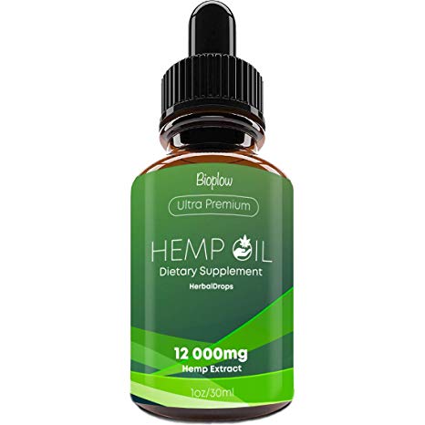 Hemp Oil Drops 12000mg, Full Spectrum Co2 Extracted, Help Reduce Stress, Anxiety and Pain, Anti-inflammatory, 100% Natural Ingredients, Vegan Friendly, GMO Free