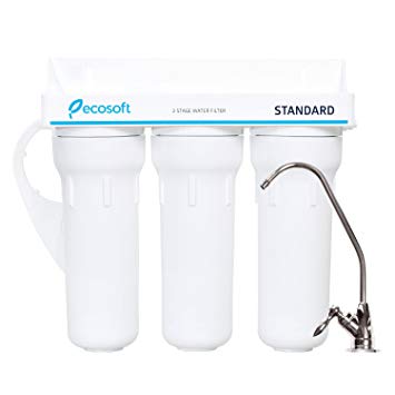 Ecosoft 3 Stage Under Sink Water Filtration System For Clean and Healthy Drinking Water with Classic Faucet, White