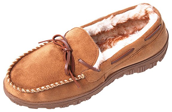 Carebey Men's Winter Comfortable Warm Moccasins Slippers With Anti Slip Rubber Sole Loafers Shoes