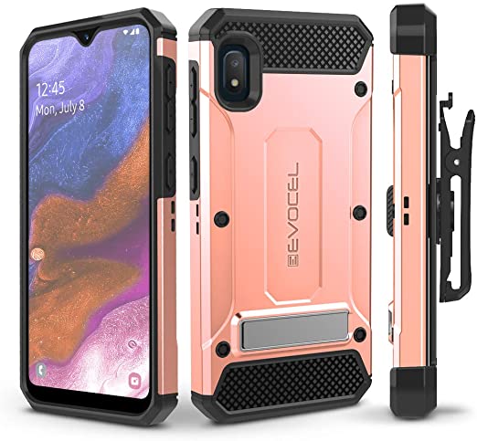 Evocel Galaxy A10E Case Explorer Series Pro with Glass Screen Protector and Belt Clip Holster for The Samsung Galaxy A10E, Rose Gold