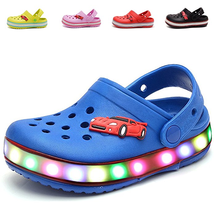 VIFUUR Kids Girls Boys LED Clog Flash Lighted Summer Beach Shoes Walking Slippers (Toddler/Little Kid)
