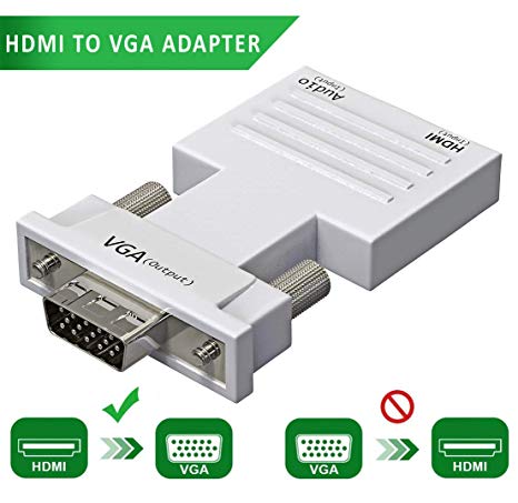 1080P HDMI to VGA Adapter with Audio 3.5 Stereo Cable - Female HDMI to Male VGA Adapter Converter for Amazon Fire Stick, PS3, Roku Stick, Chromecast Dongle, Xbox, STB Blu-Ray, DVD