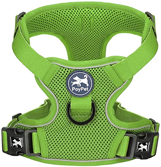 PoyPet Reflective Soft Breathable Mesh Dog Harness Choke-Free Double Padded Vest with Adjustable Neck and Chest