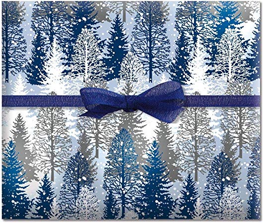 Snowy Trees Jumbo Rolled Gift Wrap - 1 Giant Roll, 23 Inches Wide by 35 feet Long, Heavyweight, Tear-Resistant, Holiday Wrapping Paper