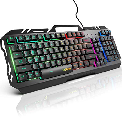 Gaming Keyboard, TedGem Keyboard Wired Keyboard USB Keyboard Wired Gaming Keyboard All-Metal Panel Spill-Resistant Keyboard with LED Backlit for PC/Laptop / PS4 / Xbox One