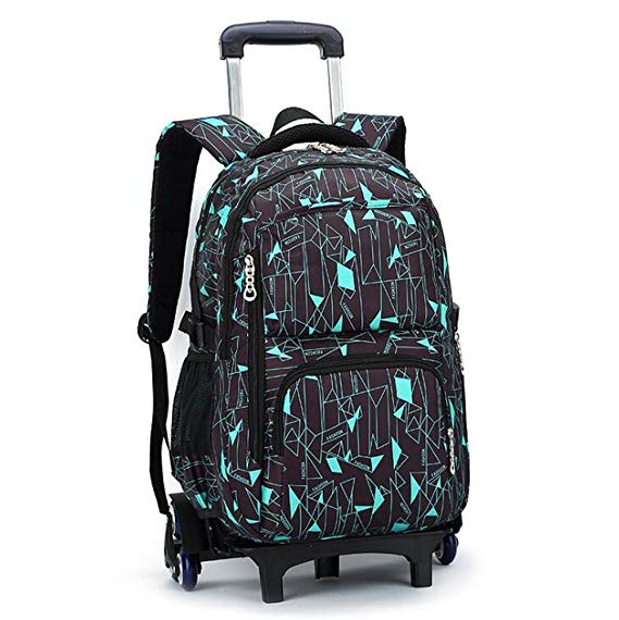 YUB High-Capacity School Bag Backpack for Girl and Boy Students Rolling Trolley Bags Climbing Stairs Six Wheels Black Blue Box