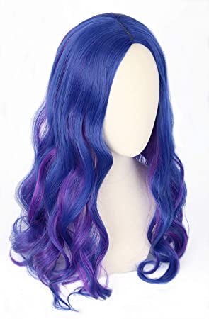 Topcosplay Kids Mal wig for Girls Children Blue and Purple Wig Halloween Costume Cosplay Wig