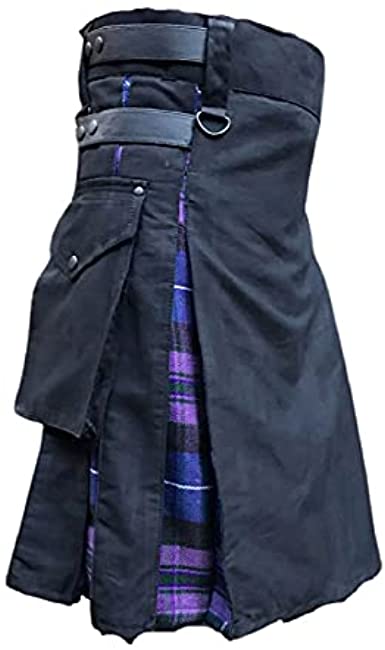 McWilliams Kilts for Men, Active Men's Deluxe Black Hybrid Sport Utility Kilt, Scottish Men Costume