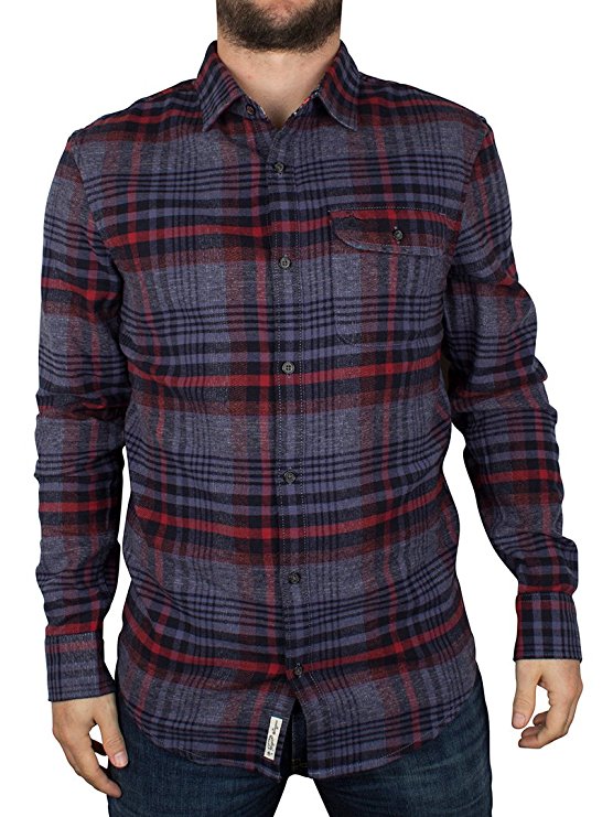 Original Penguin Men's Twisted Yarn Flannel Checked Shirt, Blue