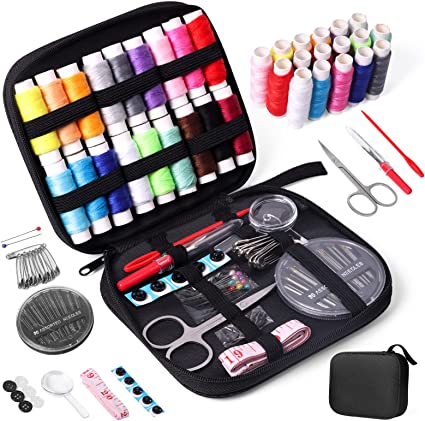 JUNING Sewing Kit with Case Portable Sewing Supplies for Home Traveler, Adults, Beginner, Emergency, Kids Contains Thread, Scissors, Needles, Measure