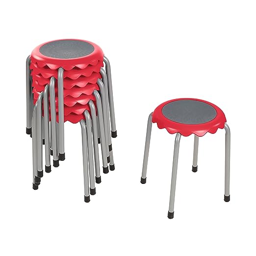 ECR4Kids Daisy Stackable Stool Set, Flexible Seating, Red, 8-Piece