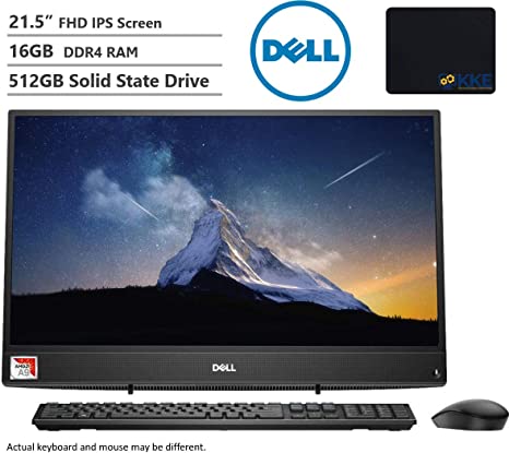Dell Inspiron All-in-One AIO Desktop Computer 21.5" FHD Display AMD A9-9425, 16GB RAM, 512GB SSD, HDMI, Multi-Card Reader, Wireless-AC, Bluetooth, KKE Mousepad, Wired Keyboard&Mouse, Win10