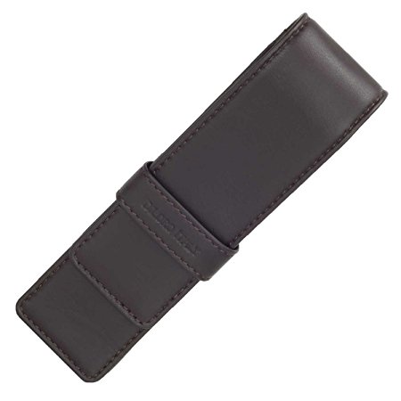 Pen Pencil Case by DiLoro Italy Genuine Leather Double Pen Holder (Double Pen Case, Dark Brown Nappa)