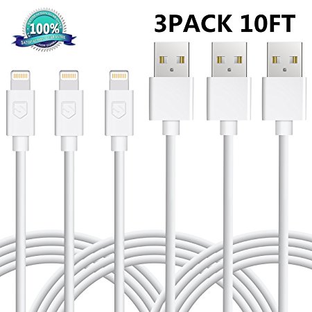 iPhone Charger, Sundix Lightning Cable 3Pack 10ft Charger and Sync Cable Compatible with iPhone X 8 8P 7 7P SE 5 6 6sP iPad Mini Air Pro iPod