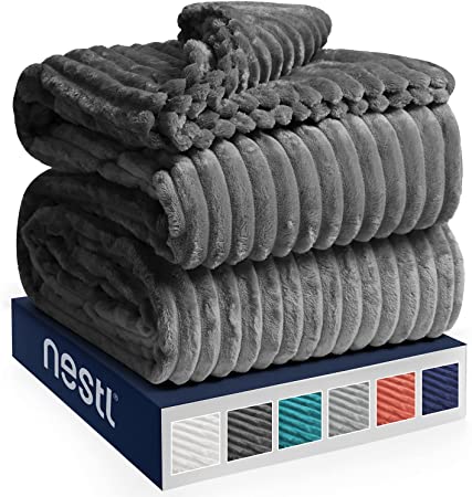 Nestl Bedding Cut Plush Blanket - King Size - Lightweight Super Soft Fuzzy Luxury Bed Blanket for Bed - Machine Washable - (90x108) (Dark Grey)