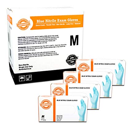 SupplyMaster - SMBLNE3M - Exam Nitrile Gloves - Disposable, Powder Free, Exam, 3 mil, Medium, Blue (Pack of 400)