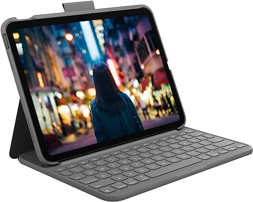 Logitech Slim Folio Keyboard Case for iPad (10th Generation) with Integrated Wireless Keyboard - Oxford Gray