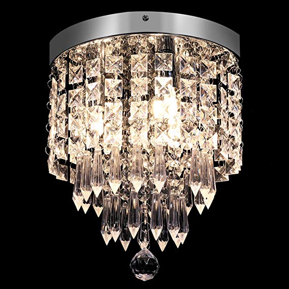 KingSo 3-Light Modern Chandelier Mini Crystal Ceiling Light Elegant Flush Mount Light Fixtures for Bedroom Living Room Hallway, G9 Base