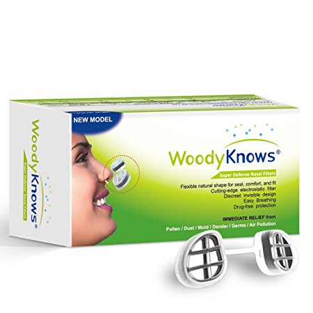 WoodyKnows Super Defense Nose Nasal Filters (New Model) Reduce Pollen, Dust, Dander, and Mold Allergens Allergy Relief, Air Pollution PM2.5(2 Filter Frames and 6 Pairs of Replacement Filters)(III-S)