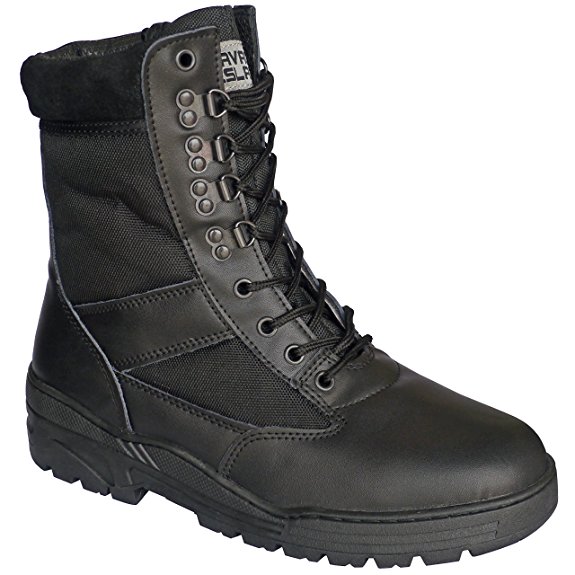 Black Leather Army Combat Patrol Boots Tactical Cadet Military Security Police