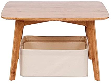 ZEN'S Bamboo Small Coffee Table Square Tatami Table with a Storage Basket Furniture for Living Room
