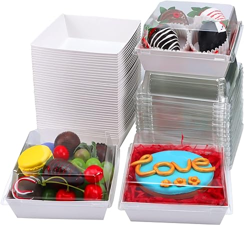 RomantiBaking 30 Pack Bakery Boxes 4x4x2.55 Inches Charcuterie Boxes with Clear Lids Cookies Boxes Mini Cake Boxes Treat Boxes Chocolate Truffle Boxes Party Wedding Favor