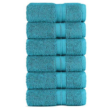 Luxury Premium Turkish Cotton 6-Piece Hand Towels, Long-Stable 20/2, 2 Ply Turkish Ring-Spun Cotton Yarn Makes The Luxe-Factor, Eco-Friendly, (Aqua Blue)