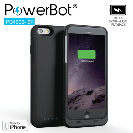 [MFi Apple Certified] PowerBot® PB4000-i6P 4000mAh iPhone 6 Plus Battery Charger Case Extended External Charging Battery Pack 100% Capacity,Slim Fit Design,Full Body Armor Protection,Precision Cutout