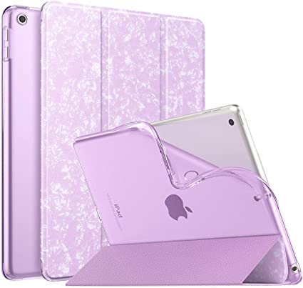 MoKo Case for New iPad 9th/8th/7th Gen Case (2021/2020/2019), Soft TPU Translucent Frosted Back Cover Slim Shell Protective Case with Stand for iPad 10.2 inch,Auto Wake/Sleep,Mottled Rose Purple