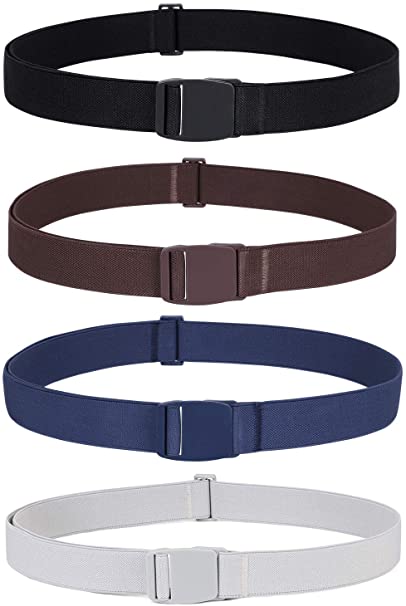 4 Pack Invisible Women Stretch Belt No Show Elastic Web Strap Belt with Flat Buckle for Jeans Pants Dresses