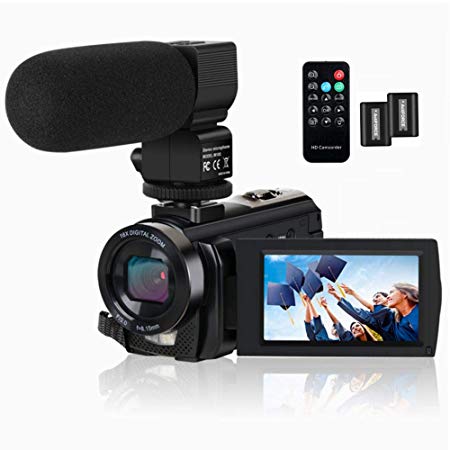 Video Camera Camcorder HD 1080P 24.0MP 3.0 Inch LCD 270 Degrees Rotatable Screen 16X Digital Zoom Video Recorder,Remote Control and 2 Batteries