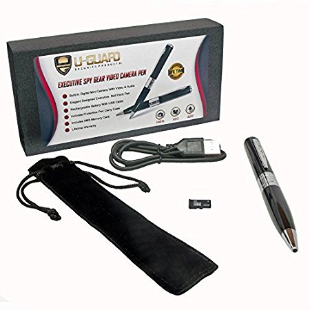 Spy Pen Video Camera Audio Recorder By U-Guard Security Products. Includes FREE 8MB Memory Card Best Executive HD Video Pen With Mini Hidden Micro Cam For Recording & Surveillance. Spy Gadget PenCase To Protect Your Spy Gear