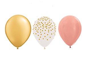 15 new 11 inch BALLOONS party ROSE GOLD , CLEAR with GOLD DOTS & GOLD wedding FAVORS prom SHOWER birthday VHTF