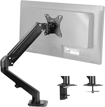 VIVO Black Articulating Single Pneumatic Spring Arm Clamp-on Desk Mount Stand | Fits 1 Monitor Screen 17 to 27 inches with Max VESA 100x100 (STAND-V101O)