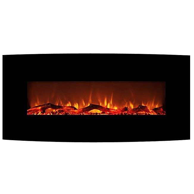 FLAME&SHADE Electric Fireplace Heater, Wall Fireplace with Remote, Freestanding or Wall Mount, 10 LED Flame and Backlight Colors, Curved Panel, 48"