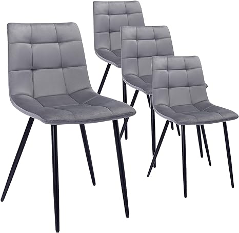 Bonzyhome Upholstered Dining Chairs Set of 4, Backrest Kitchen Chairs with Solid Metal Legs, Soft Velvet Dining Chairs for Living Room, 4pcs, Dark Grey