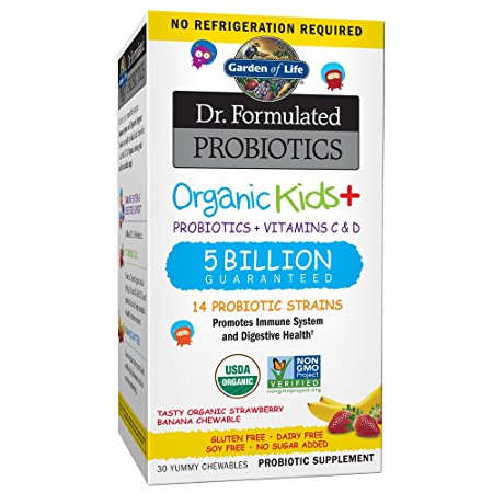 Garden of Life Probiotics, Dr. Formulated Organic Probiotics for Kids, 5 Billion CFU, Strawberry Banana 30 Count