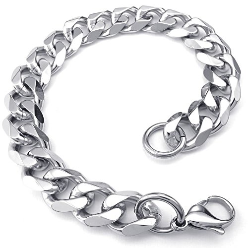 Konov Jewelry Stainless Steel Mens Bracelet, Classic Biker Link, Silver, with Gift Bag, C24207