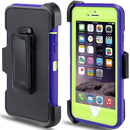 iPhone 5s Case, [Dual Layer][Heavy Duty]Full-body Rugged Holster Case with Built-in Screen Protector for Apple iPhone 5/5S/SE, (Purple/Green)