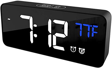 Feezen Digital Alarm Clock with Rechargeable Battery, 6" LED Display, Dual Alarms, Snooze, Full Range Brightness, Temperature Detection, 13 Alarm Chimes, Adjustable Alarm Volume, Black (AC100)