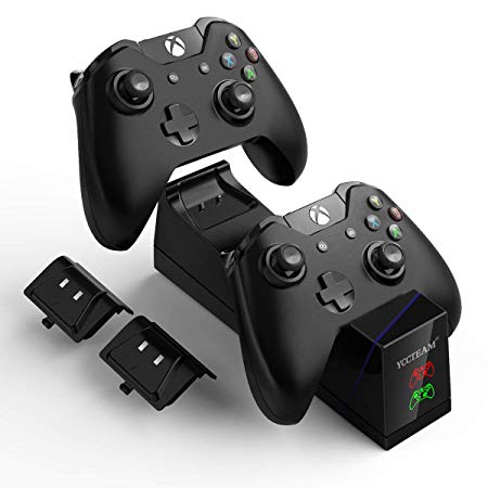 YCCTEAM Xbox one Controller Charger with Rechargeable Battery Packs, Dual Slot Fast Charging Dock Station Controller Stand with Batteries (2x1200 mAh) Accessories Kit