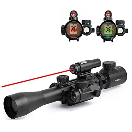 Fayachi Riflescope 3-9X40EG Illuminated Tactical Rifle Scope with Red Laser & Holographic Dot Sight