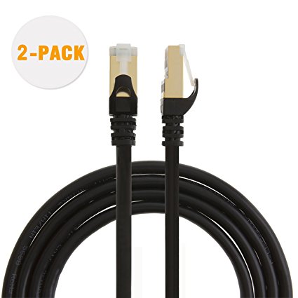 CableCreation (2-PACK) CAT7(Category 7)Double Shielded Ethernet Patch Cable, 50U”Gold Plated Contact,SSTP Network Cable Up to 10 Gigabit, Band Width:600MHZ , 6.6ft/2.0m, Black Color