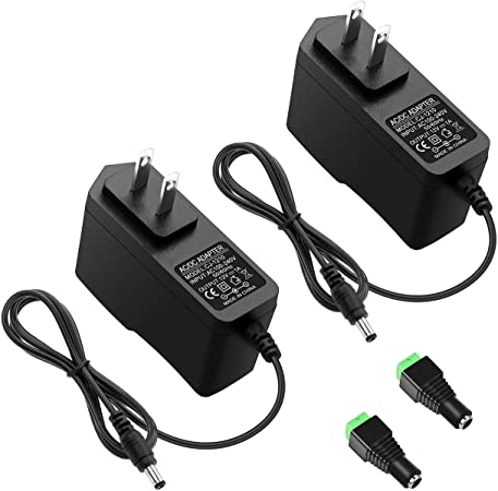 ALITOVE 12V 1A Power Supply Adapter 100~240V AC to DC 12 Volt 12W 1000mA 600mA 500mA Converter with 5.5 x 2.5mm 2.1mm Tip for Wireless Router CCTV Camera DVR NVR Surveillance System LED Strip (2 Pack)